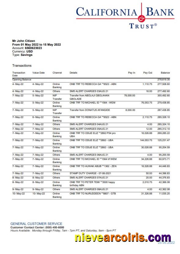 USA California Bank Trust statement